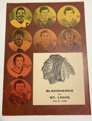 Chicago Blackhawks Vs St.  Louis Blues Old Timers Game Program/handout Oct 5 1980