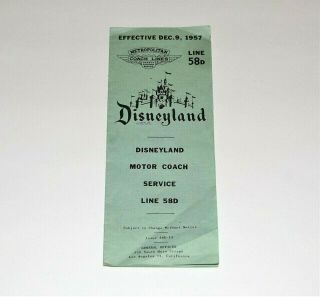 Vtg 1957 Disneyland Motor Coach Service Or Bus Brochure Map Disney Timetable