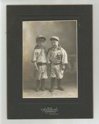 Vintage Real Photo Victorian Baseball Uniform Boys Caps Cleveland Ohio A.  D.  Burk