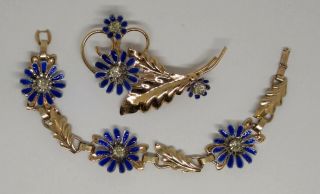 Vintage McCLELLAND BARCLAY Floral Gold Filled / Enamel Bracelet &Pin.  Ship 2