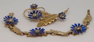 Vintage McCLELLAND BARCLAY Floral Gold Filled / Enamel Bracelet &Pin.  Ship 3