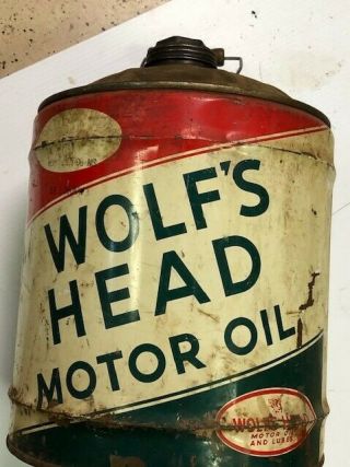 Vintage Wolfs Head Motor Oil Can Metal 5 gallon 1116 3