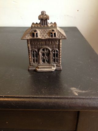 Vintage Cast Iron State Bank Coin Bank.  Still Bank