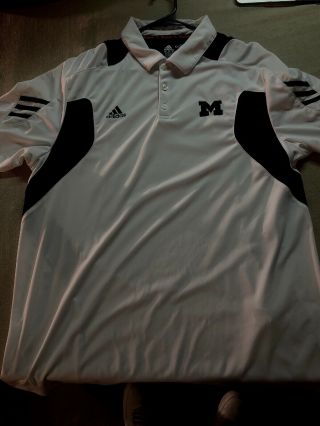 Adidas Michigan Wolverines Mens Xl Golf Polo Shirt White Sideline Poly
