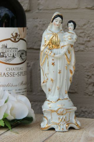 Antique French Vieux Paris Porcelain Madonna Statue Figurine Religious