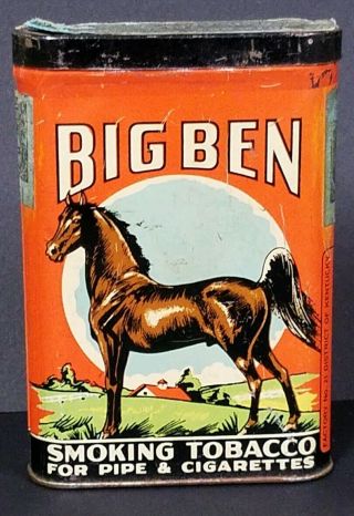 Big Ben Smoking Tobacco Vintage Vertical Pocket Tin,  Light Horse Variation