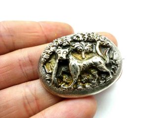 Antique Victorian Sterling Silver High Relief Indian Raj Tiger Brooch Pin.  F188f