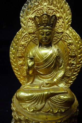Old Chinese Gilt Bronze " The King Of Inferno " Buddha Statue " Qianlong " Mark