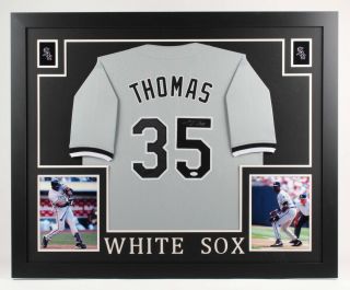 Frank Thomas Signed Chicago White Sox 35x43 Custom Framed Jersey (jsa)
