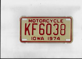 Iowa 1974 License Plate " Kf6038 " Motorcycle