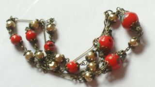 Czech Red Splatter Glass Bead Necklace Vintage Deco Style 2