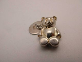 One Single Sterling Silver Teddy Bear Cuff Link Vintage C1980.  K306