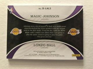 2017 - 18 Immaculate Dual Auto Lonzo Ball Rookie Magic Johnson 22/25 Autograph 2