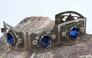 Estate Find,  Vintage Alpaca Bracelet With Blue Stones Made In Mexico