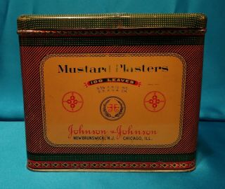 Large Authentic Vintage Mustard Plasters Tin Johnson & Johnson Grandma 