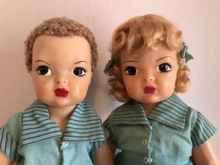 Vintage 16” Terri Lee And Jerri Lee In Matching Turquoise Family Suits Tagged