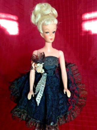 Vintage Uneeda Barbie Clone Platinum Blonde Doll Vintage Black Lace Dress