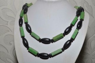 Gorgeous Vintage Long Art Deco Necklace Green Rectangular Early Celluloid Beads