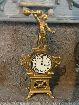 Vintage Miniature Dollhouse Artisan Ormolu Tall French Mantle Clock Bell Ringer