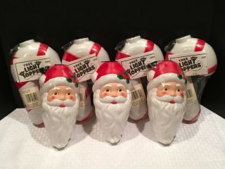 Vtg Empire Christmas 3 - Santa Heads 4 - Candy Canes Blow Mold Light Toppers/covers