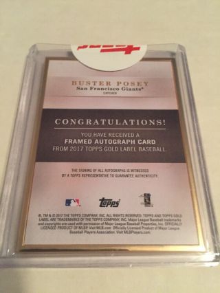 2017 TOPPS GOLD LABEL RED - Buster Posey FRAMED AUTO SP 1/3 Redeemed 3
