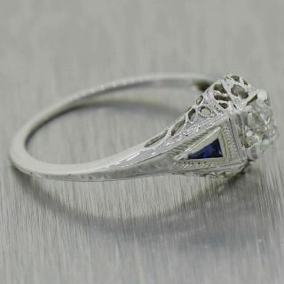 1930 ' s Antique Art Deco Platinum Sapphire & Diamond Filigree Engagement Ring 2