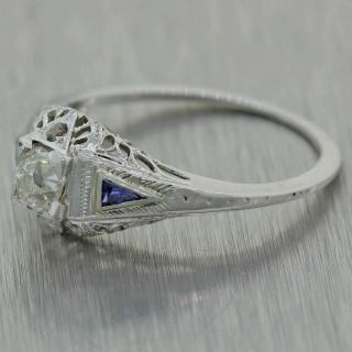 1930 ' s Antique Art Deco Platinum Sapphire & Diamond Filigree Engagement Ring 3