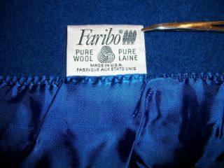 FARIBO 100 WOOL BLANKET VTG NAVY COBALT BLUE - FELTED WOOL - SATIN ENDS 75X57 3