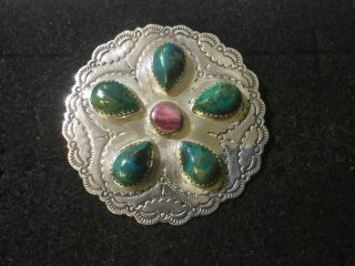 Vintage Ted Ott Navajo Turquoise 925 Sterling Silver Pin Or Pendant 2” 475