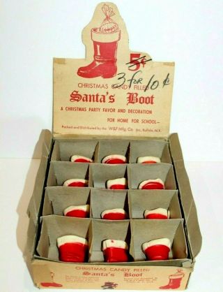 Christmas Candy Filled Santa Boot Vtg W & F Mfg Store Display Wax Boots