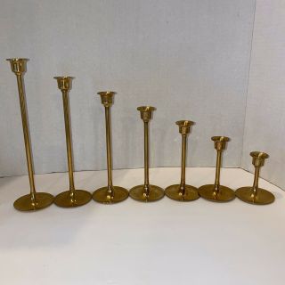 7 Pc Solid Brass Candlesticks Tapered Candle Holder Christmas Vintage
