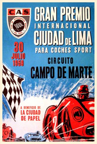 1950s Peruvian Grand Prix Motor Racing Poster Lima Vintage Retro Print Picture