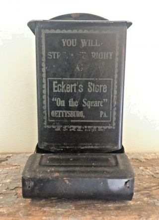 Vintage Advertising Tin Match Holder Safe Eckerts Store On The Square Gettysburg