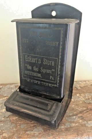 Vintage Advertising Tin Match Holder Safe ECKERTS STORE ON THE SQUARE GETTYSBURG 2
