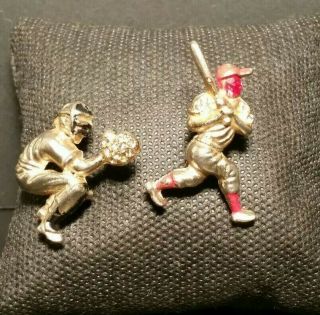 2 Vintage Baseball Player Lapel Pins With Rhinestones From 1930 