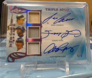 2019 Leaf In The Game Canseco,  Sammy Sosa,  Alex Rodriguez 3 X Relic Auto /6
