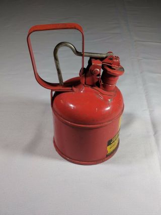 Vintage Justrite Red Metal 1 Quart Safety Can With Screen 3