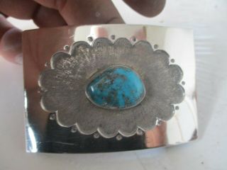 Vintage Sterling Silver With Turquoise 3 " X 2 " Belt Buckle For 1 - 1/2 " Belt