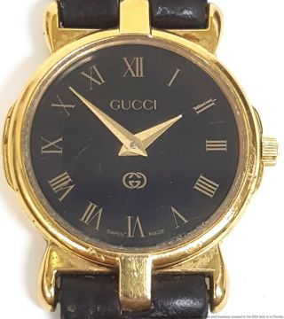 Gucci 3400l Heavy Yellow Gold Plate Ladies Vintage Black Dial Designer Watch