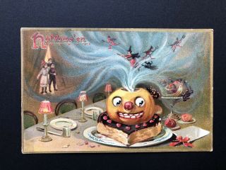 Vintage Tuck Halloween Postcard - Pumpkin,  Witch,  Devil,  Children 150