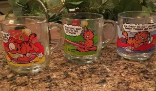 Vintage 1978 Mcdonalds Garfield And Odie Glass Coffee Mug/cup Set Of 3