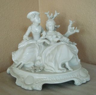 Vintage White Italian Porcelain Victorian Ladies Figurine Signed Italy