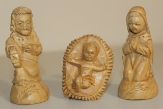 Vintage 3 Piece Hand Carved Olive Wood Nativity Set Israel Holy Land