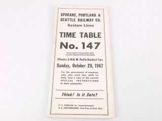 Spokane,  Portland & Seattle Sp&s Railway Co.  Employee Timetable No.  147 Oct 1967