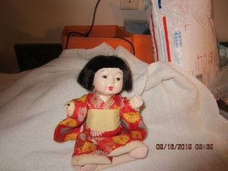 Vintage Oriental Geisha Girl Porcelain Doll 9 1/2 " Tall Red Kimono