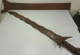 Antique Philippines Moro Keris Kris Sword With Wood Scabbard