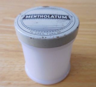 Vintage Mentholatum White Milk Glass Jar W/metal Lid - Bottle Very Inside