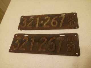 Pair 2 Vintage Matching Illinois 1930 License Plates Ford Chevy Dodge Buick Car