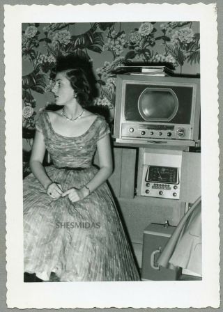 172 Profile By The Television Set,  Tv,  Woman,  Vintage Photo