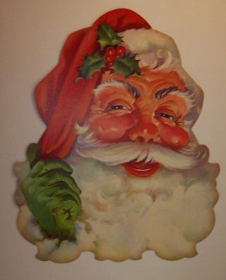 Vintage Decoration,  Die Cut Cardboard Santa Claus Face Christmas Pin - Up 1950 